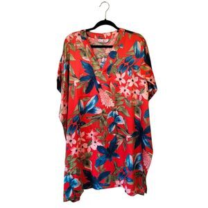 Natori Women's Red Floral Flowy Kaftan Size S
